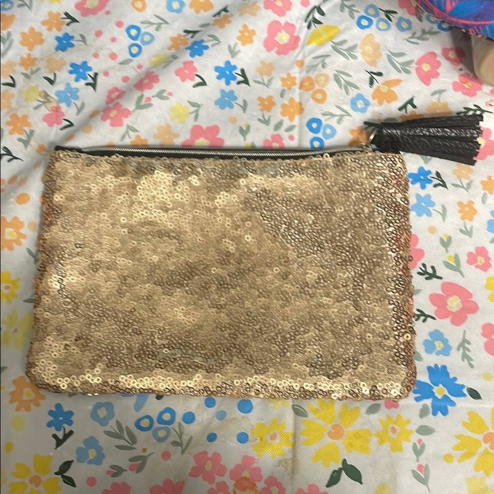 Ipsy Gold Cosmetic Bag with Sparkling Sequins